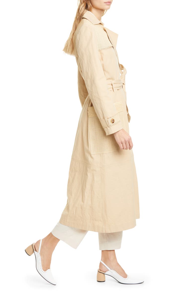 Alex Vegan Leather Trim Cotton & Linen Trench Coat, Alternate, color, SAND