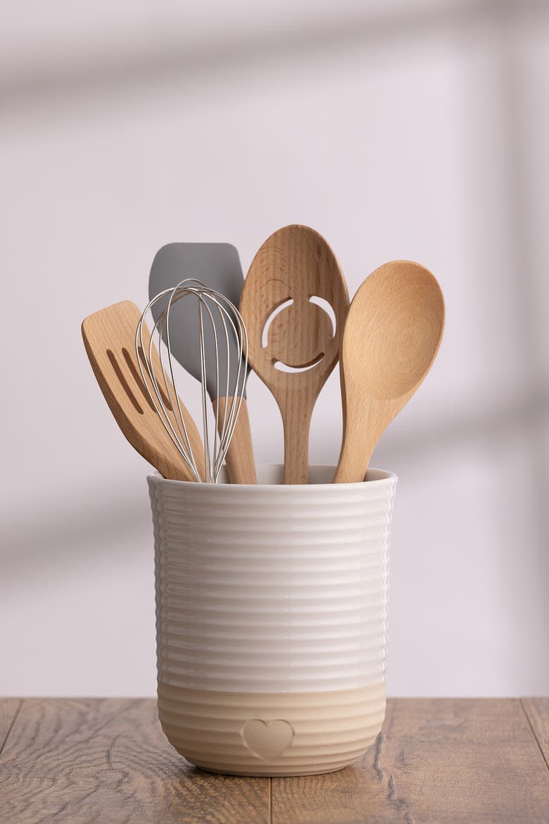 Rustic Charm Utensil Jar, Stoneware Kitchen Tool Organizer, Alternate, color, Beige