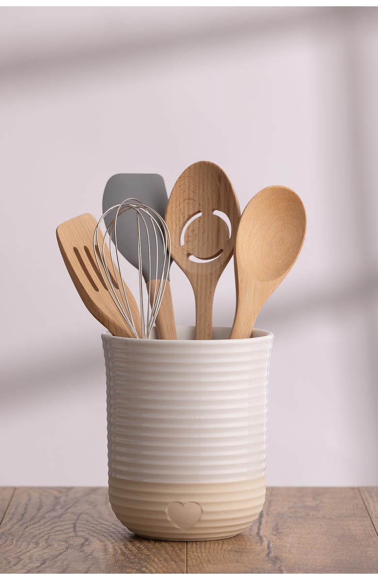 MASON CASH Rustic Charm Utensil Jar, Stoneware Kitchen Tool Organizer, Alternate, color, Beige