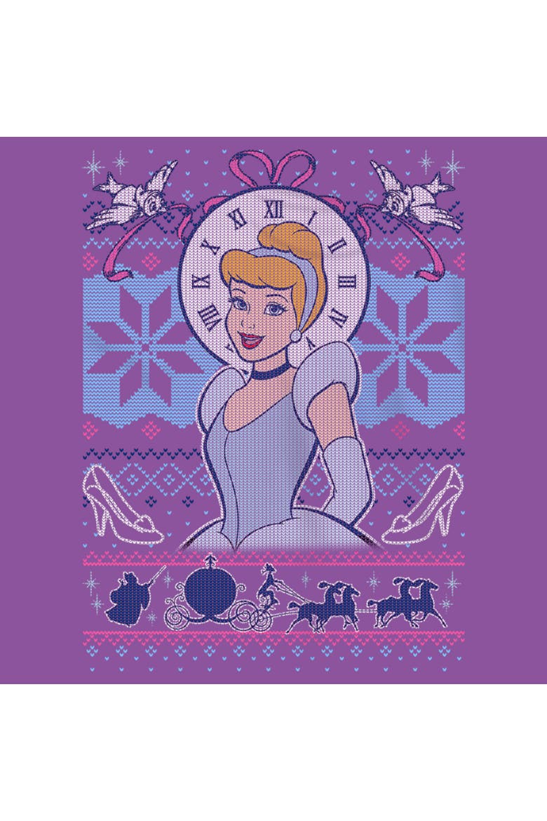 Girl's Disney Cinderella Christmas Sweater  Graphic T-Shirt, Alternate, color, Purple Berry