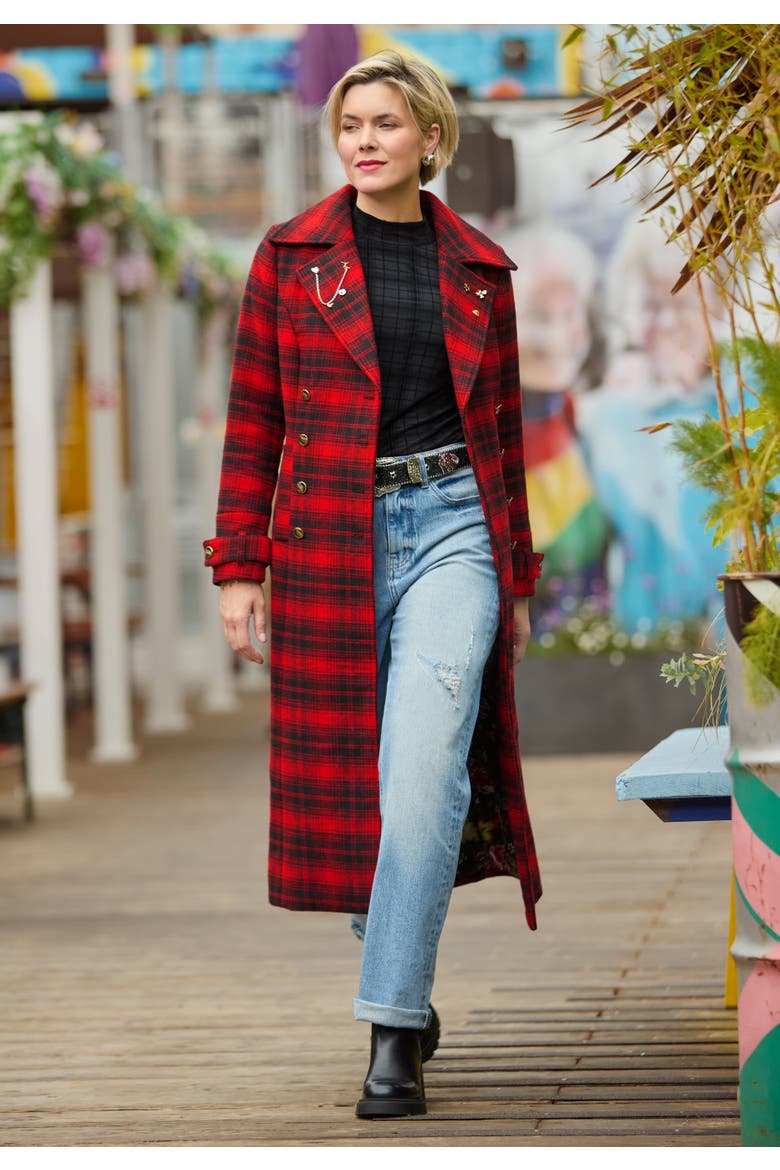 Wool Blend Double Breasted Coat, Main, color, RED MEGA PLAID
