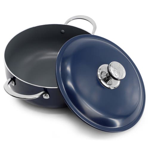 Oster Cartagena 3.8 Quart Nonstick Aluminum Caldero With Lid In Dark Blue In Blue