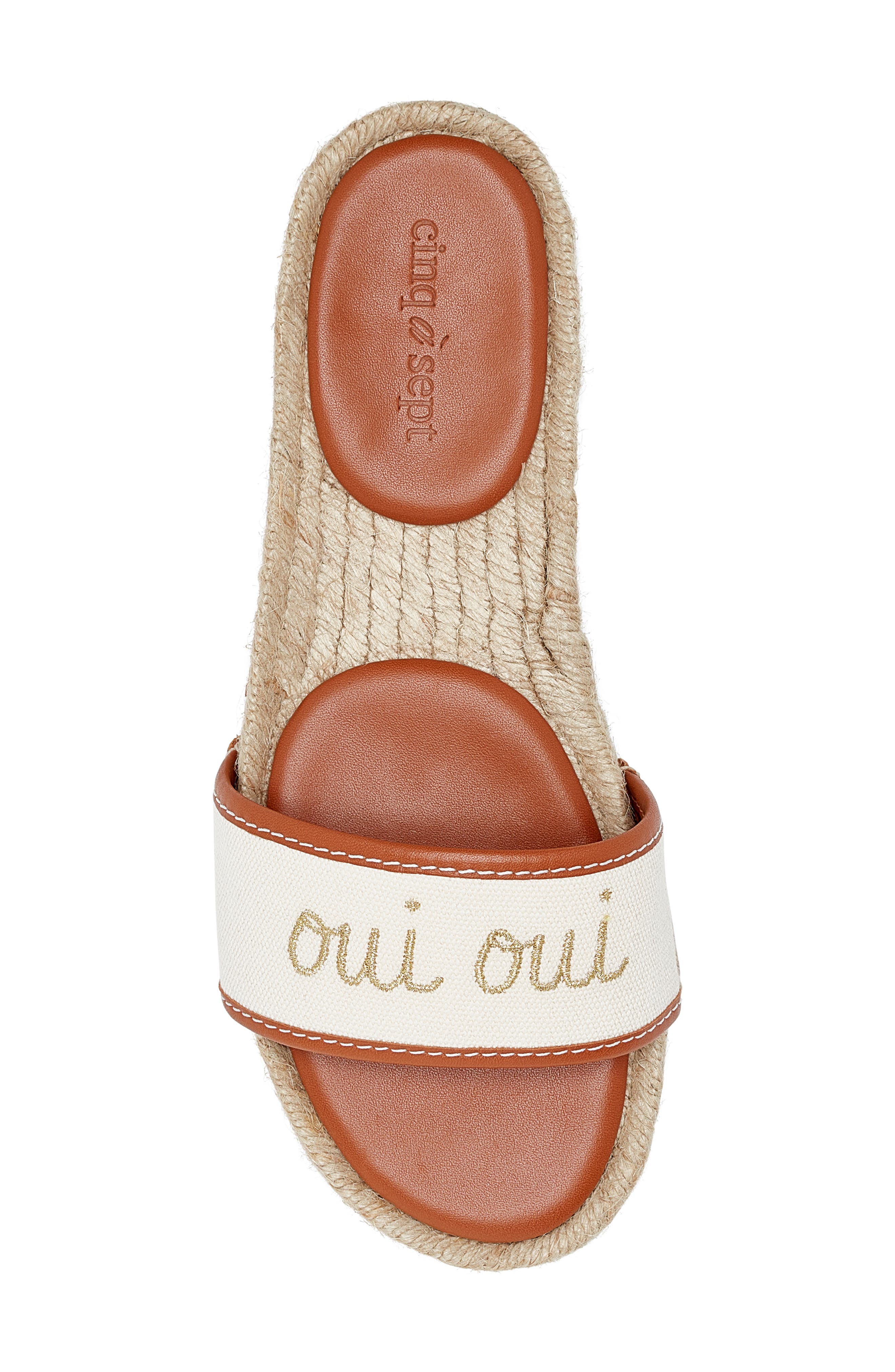 Cinq à Sept Josephine Embroidered Espadrille Slide Sandal, Alternate, color, Natural/ Cognac