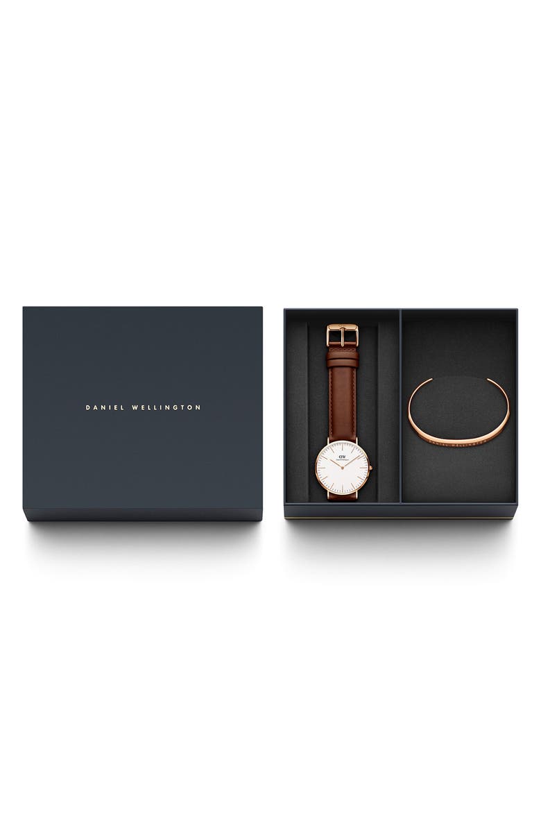 Daniel Wellington Classic St. Mawes Leather Strap Watch & Cuff Bracelet Set, 40mm, Main, color, Ip Rose Gold