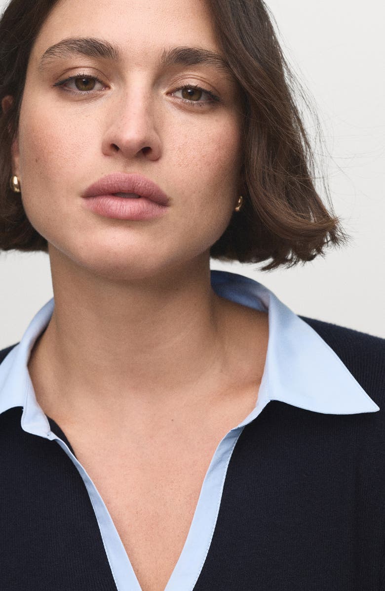 MANGO Mixed Media Collar Sweater, Alternate, color, Navy