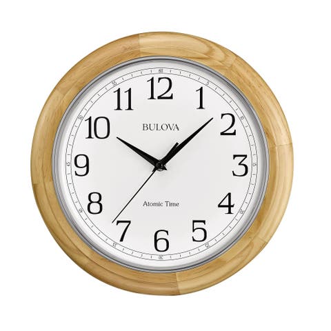 Atomic Time  Analog Quartz Wall Clock, Warm Brown Cherry