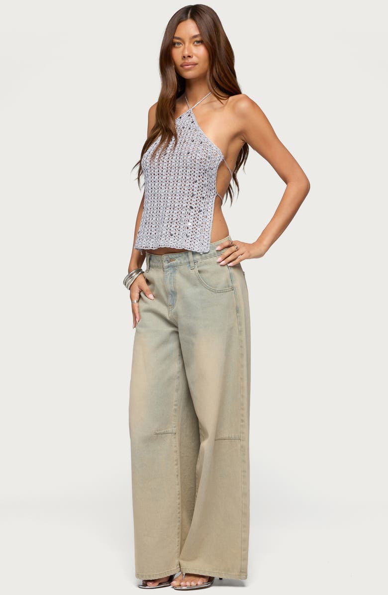 EDIKTED Thaly Backless Sequin Crochet Top, Alternate, color,