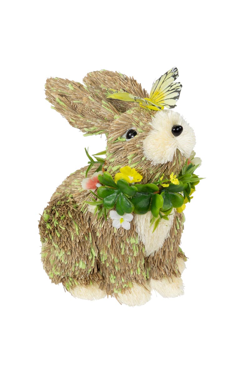 Northlight Easter Bunny with Butterfly Straw Figurine - 8", Main, color, Brown