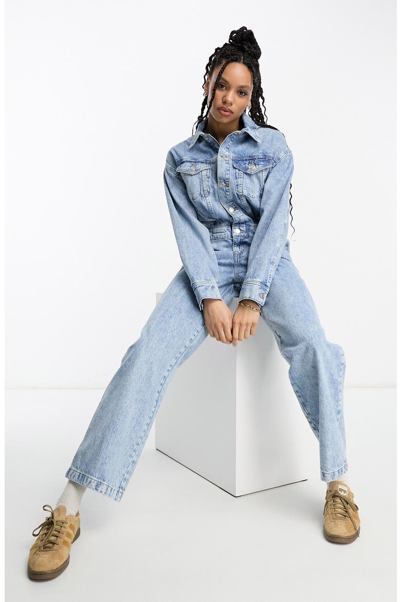 Long Sleeve Nonstretch Denim Jumpsuit, Alternate, color, LIGHT BLUE