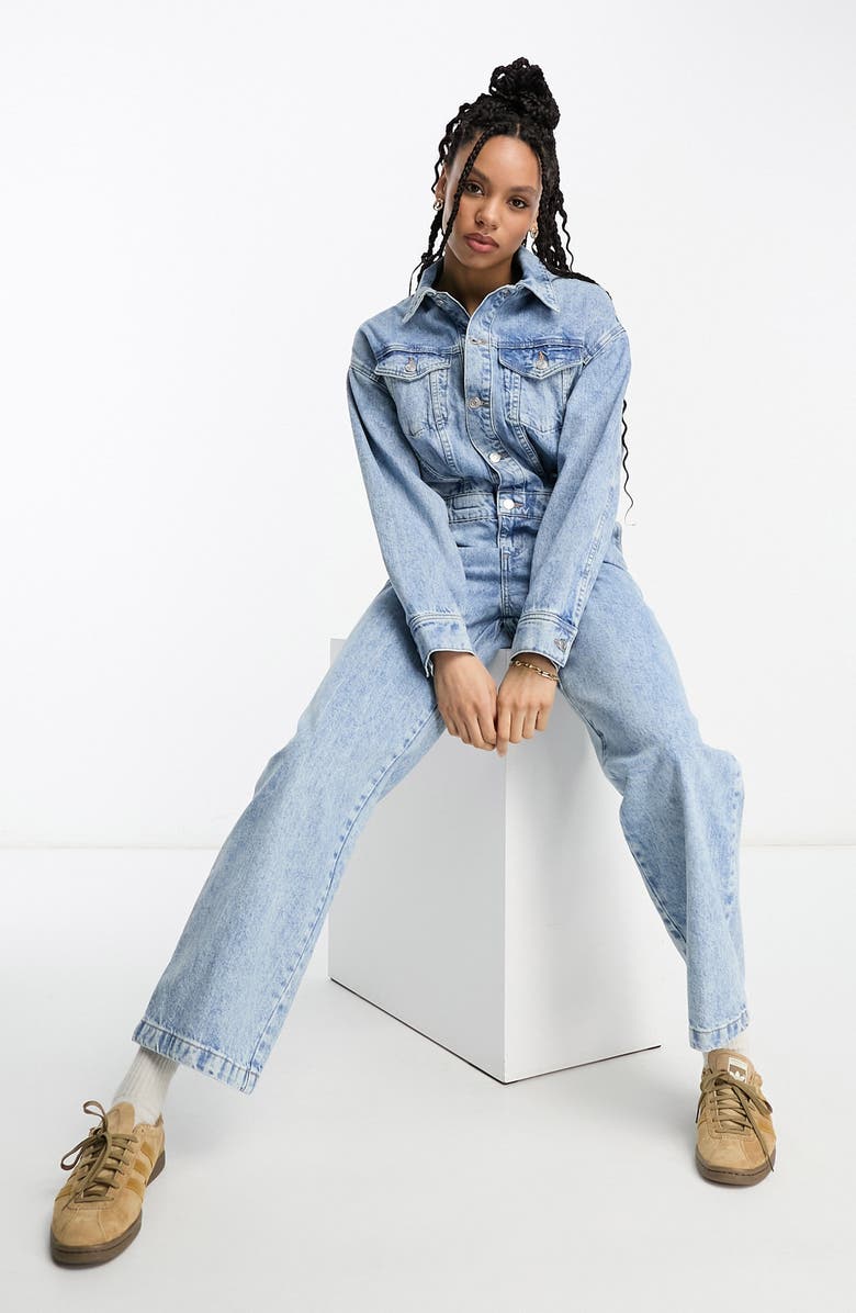ASOS DESIGN Long Sleeve Nonstretch Denim Jumpsuit, Alternate, color,