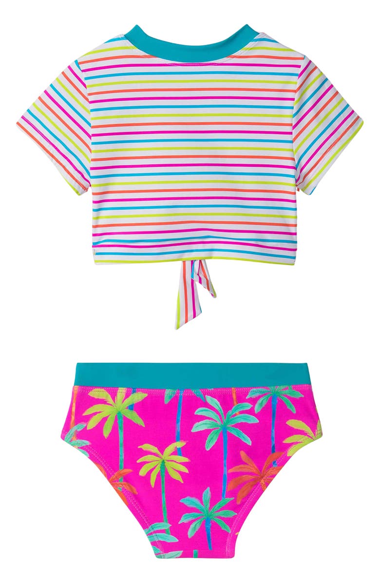 Hatley Kis' Painted Palms Short Sleeve Two-Piece Rashguard Swimsut, Alternate, color, 
