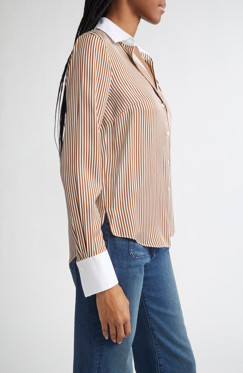 Veronica Beard Amelia Stripe Silk Blend Button-Up Shirt, Alternate, color, Whisky Off White