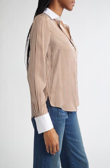 Amelia Stripe Silk Blend Button-Up Shirt