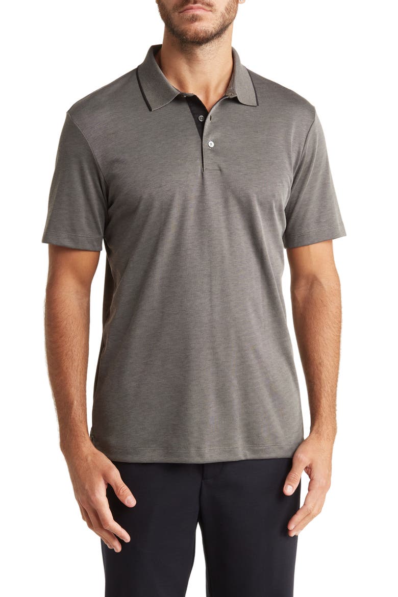 Button Front Polo, Main, color, STONE GREY/ BLACK