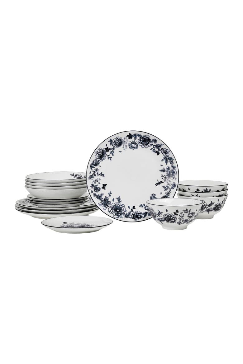 Esme Porcelain 16-Piece Dinnerware Set, Main, color, Black
