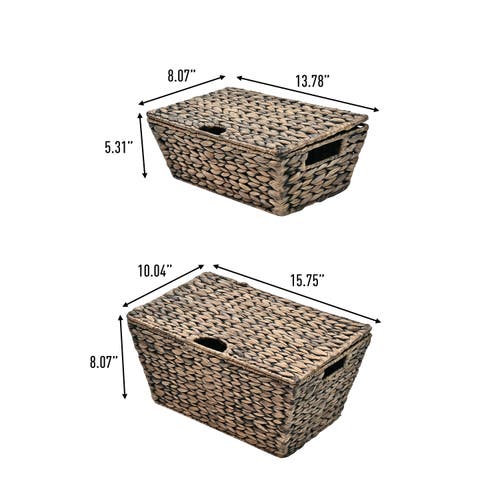 Happimess Wilder Classic Farmhouse Woven Hyacinth Rectangular Storage Baskets With Lids And Handles, In Brown