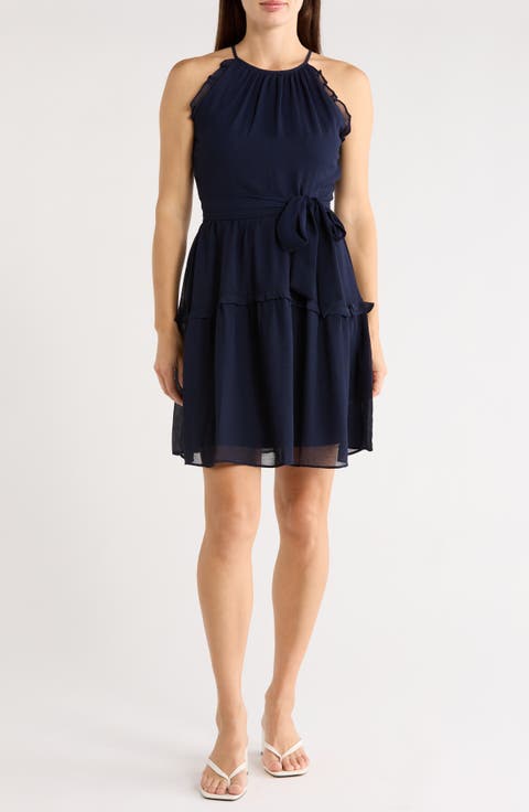 Ruffle Trim Chiffon Dress