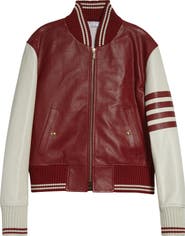 Thom Browne 4-Bar Leather Varsity Jacket