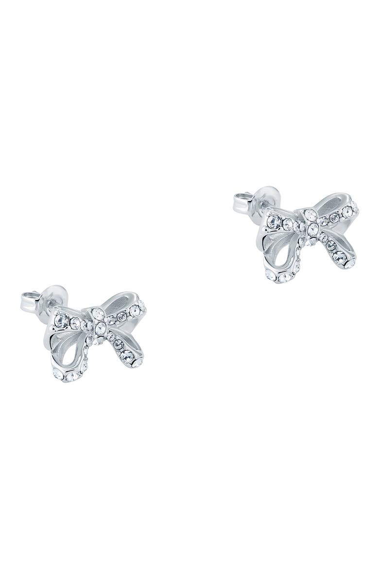 Callayy Crystal Petite Bow Stud Earrings, Alternate, color, SILVER TONE