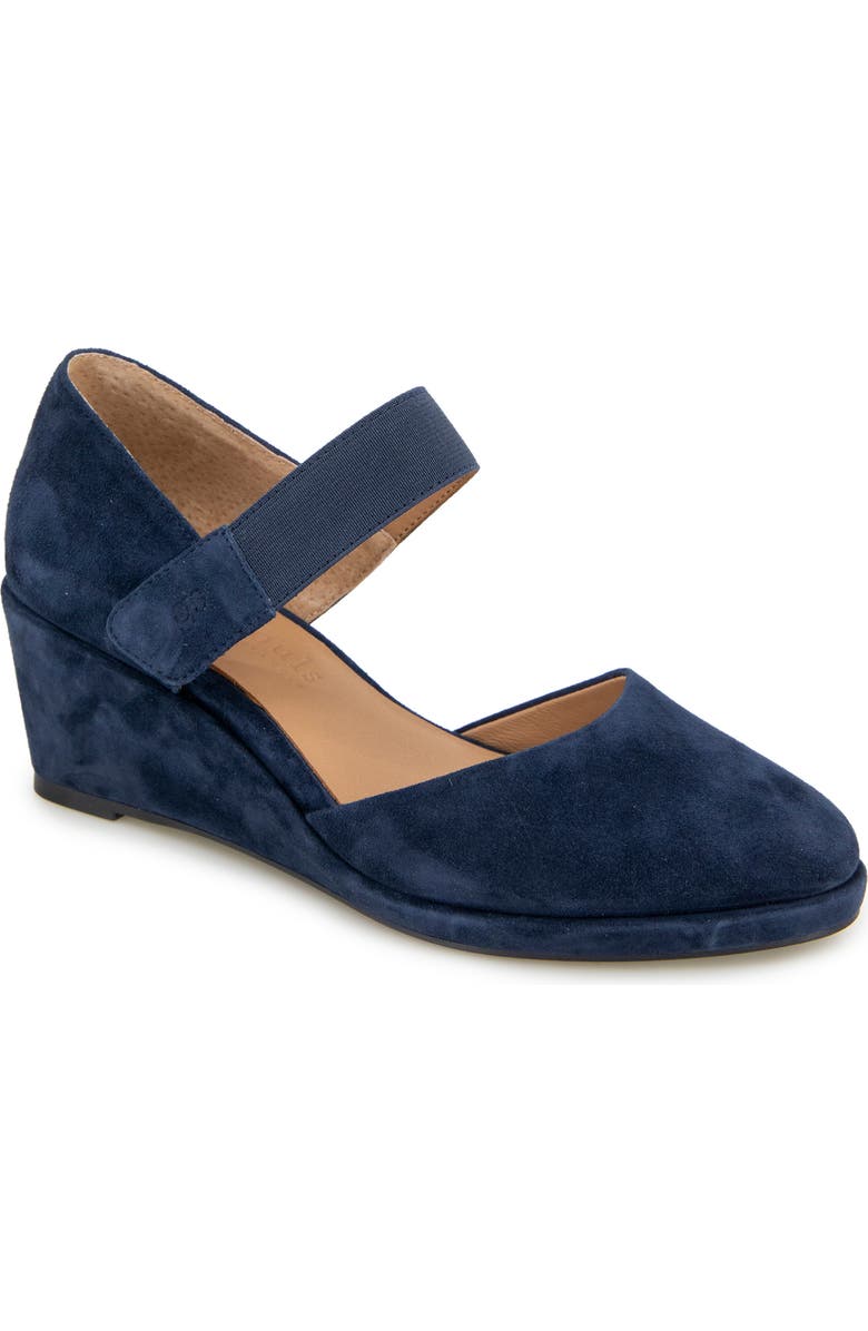 Gentle Souls Oriana Ankle Strap Wedge Pump, Main, color, Navy Suede