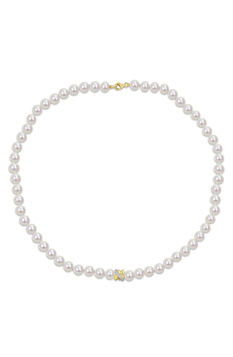 Julianna B. Cultured Pearl & Diamond Love Knot Necklace 14k, Alternate, color, Pearl