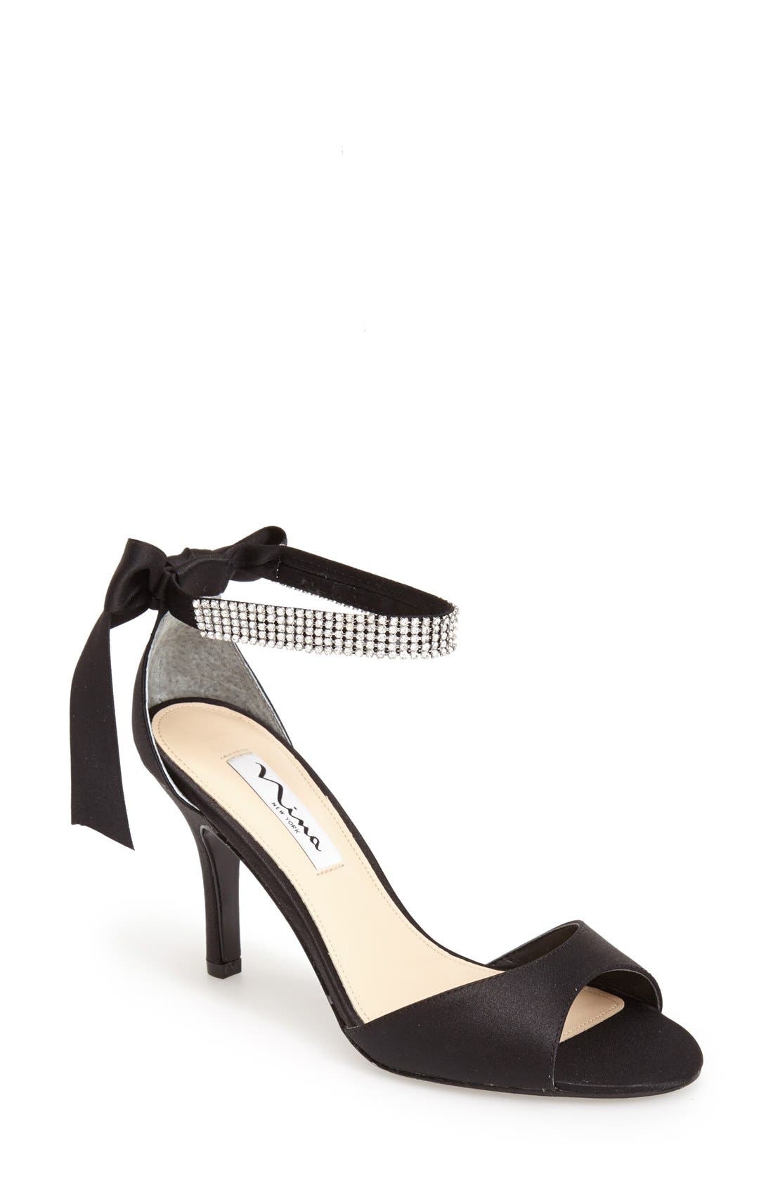 'Vinnie' Crystal Embellished Ankle Strap Sandal, Main, color, BLACK