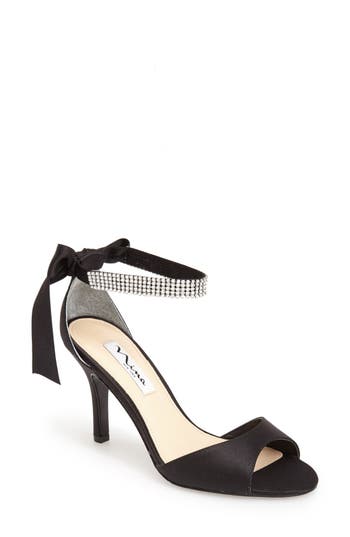 Nina 'vinnie' Crystal Embellished Ankle Strap Sandal In Black