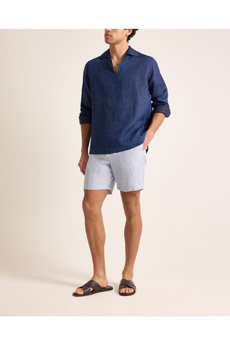 Vincent Linen Relaxed Fit Linen Long Sleeve Overhead Shirt, Main, color, Night Iris