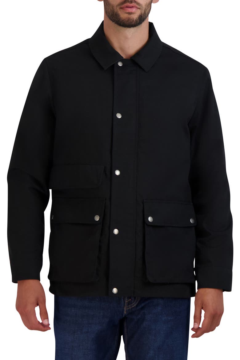 Waxed Cotton Rain Shirt Jacket, Main, color, BLACK