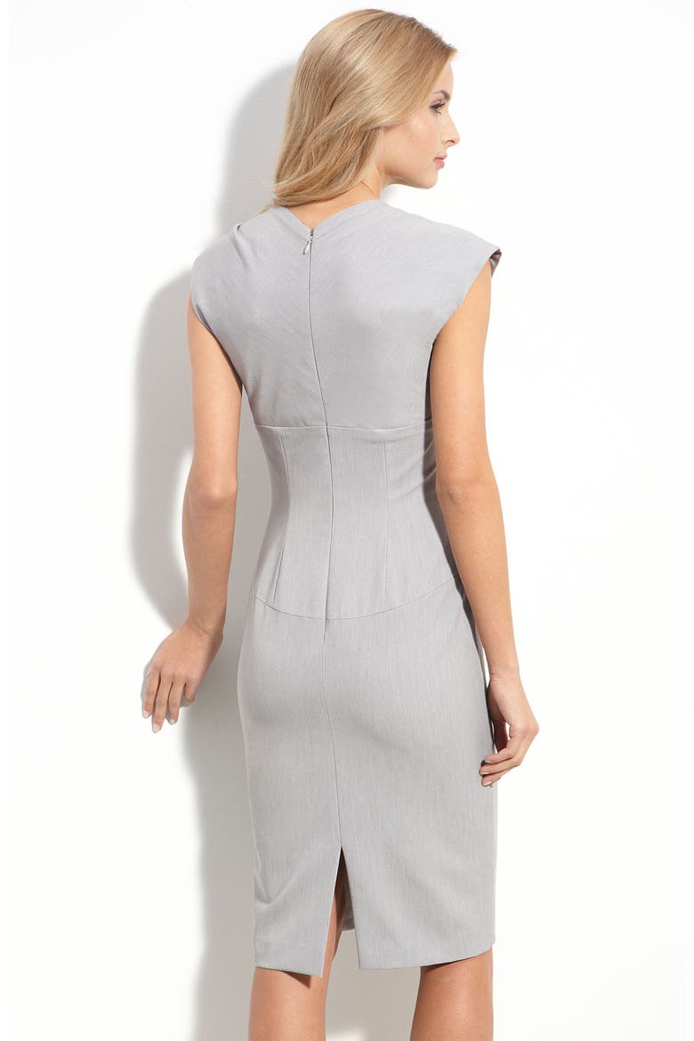 Stretch Gabardine Sheath Dress with Bow Detail, Alternate, color, ALLOY