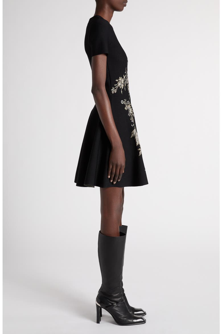 Floral Embroidered Volume Minidress, Alternate, color, BLACK/ SILVER/ GOLD