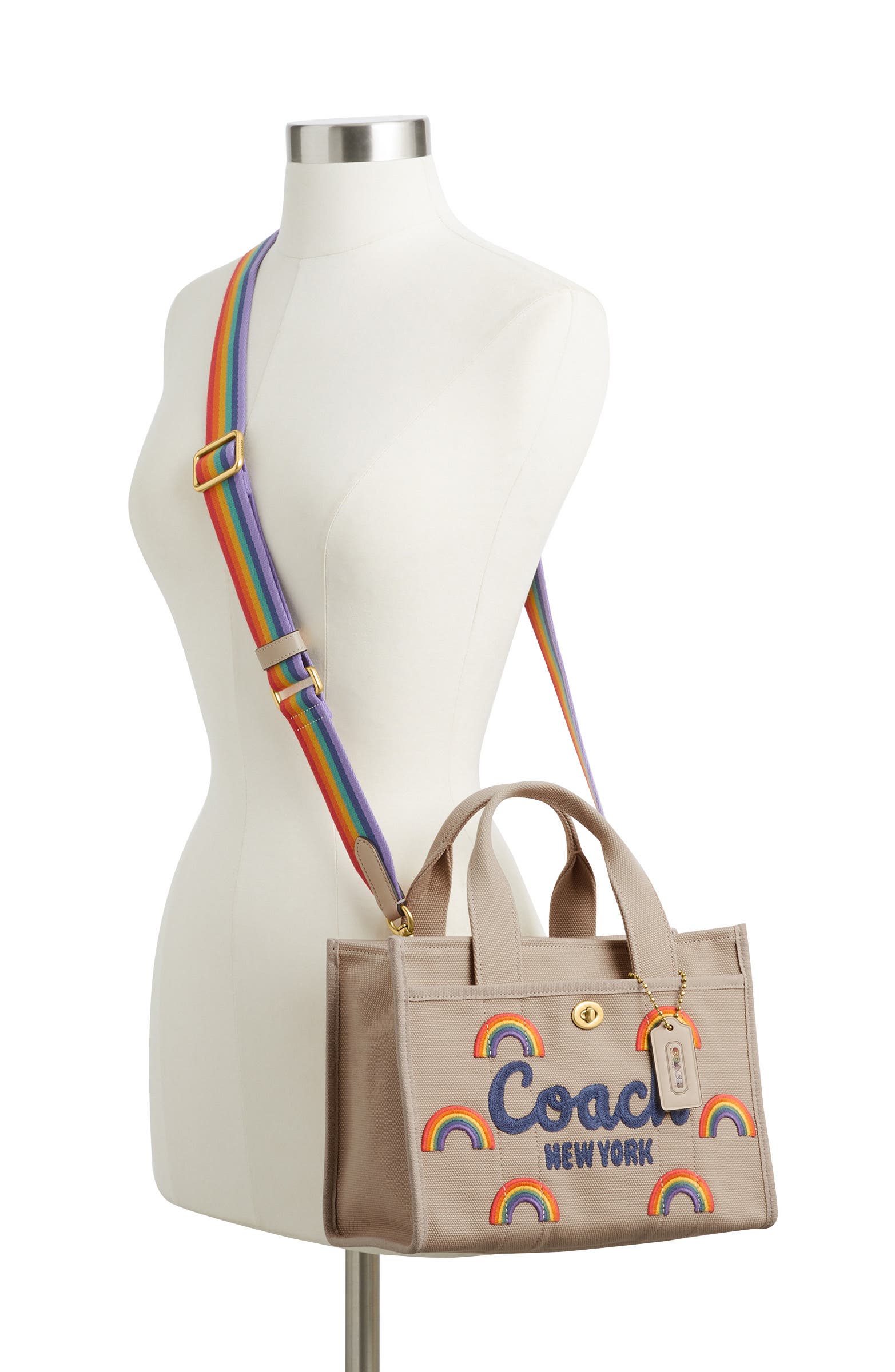 COACH Embroidered Rainbow Cotton Canvas Cargo Tote, Alternate, color, Dark Natural