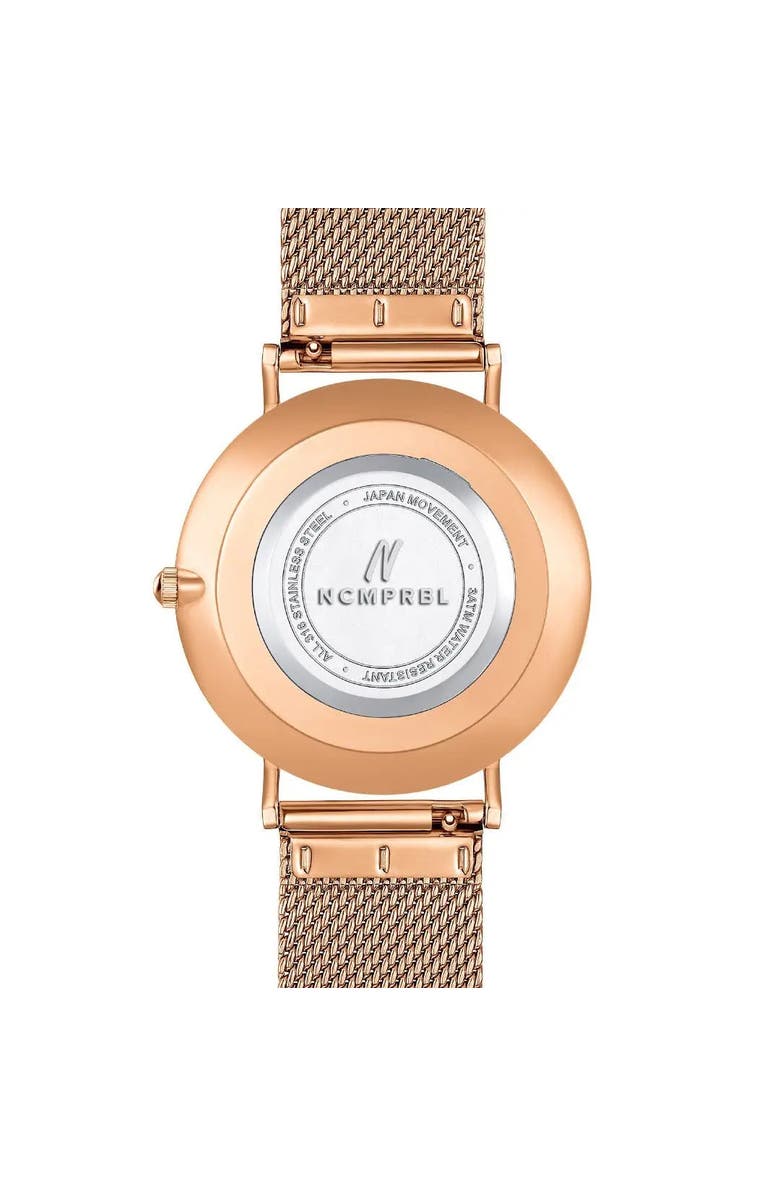 NCMPRBL Advance CRWN Mesh Strap Watch, 36MM, Alternate, color, Rose Gold/Black