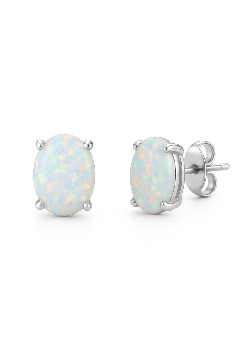 Sterling Silver Oval Opal Studs, Main, color, Silver