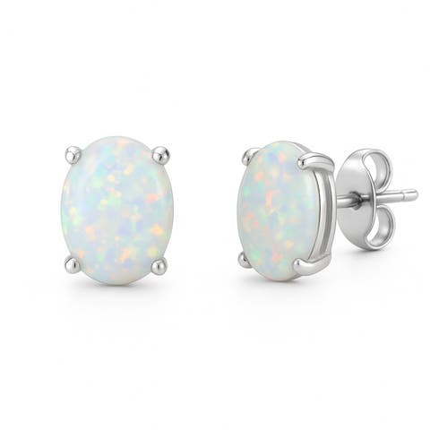 Sterling Silver Oval Opal Studs