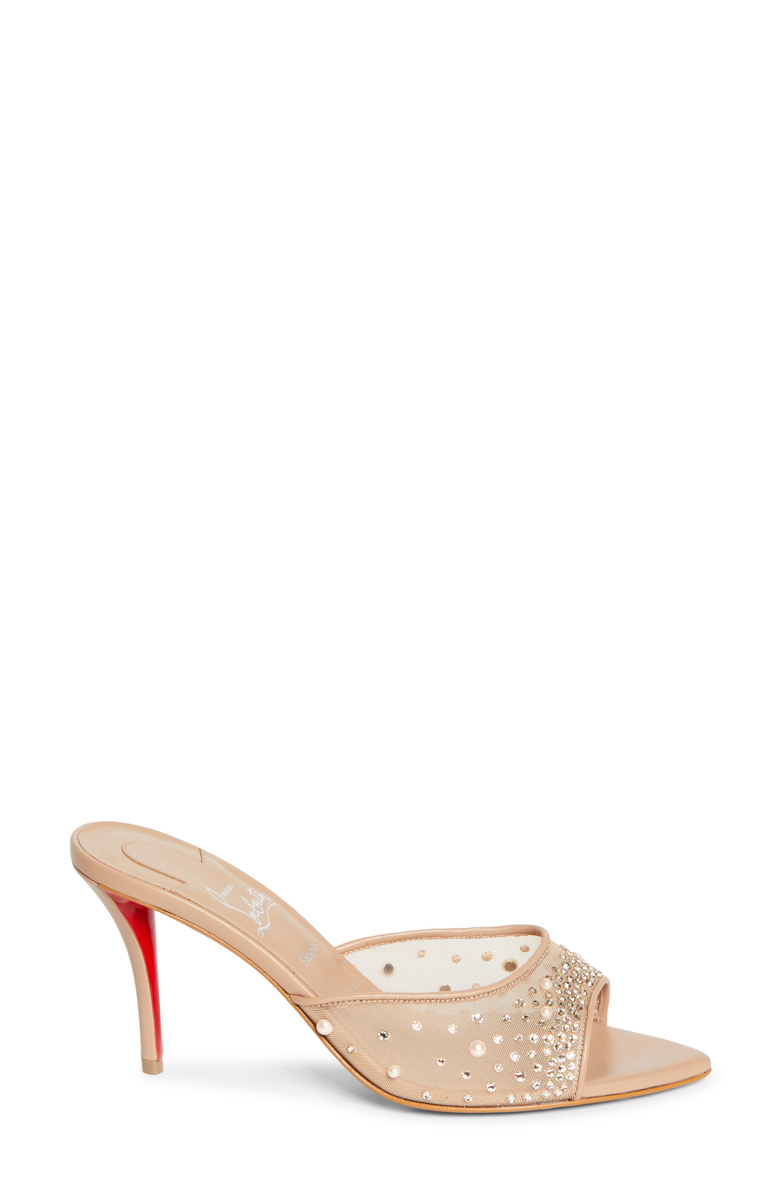 Christian Louboutin Miss Z Crystal Embellished Mesh Pointed Toe Sandal, Alternate, color, Blush/ Blush