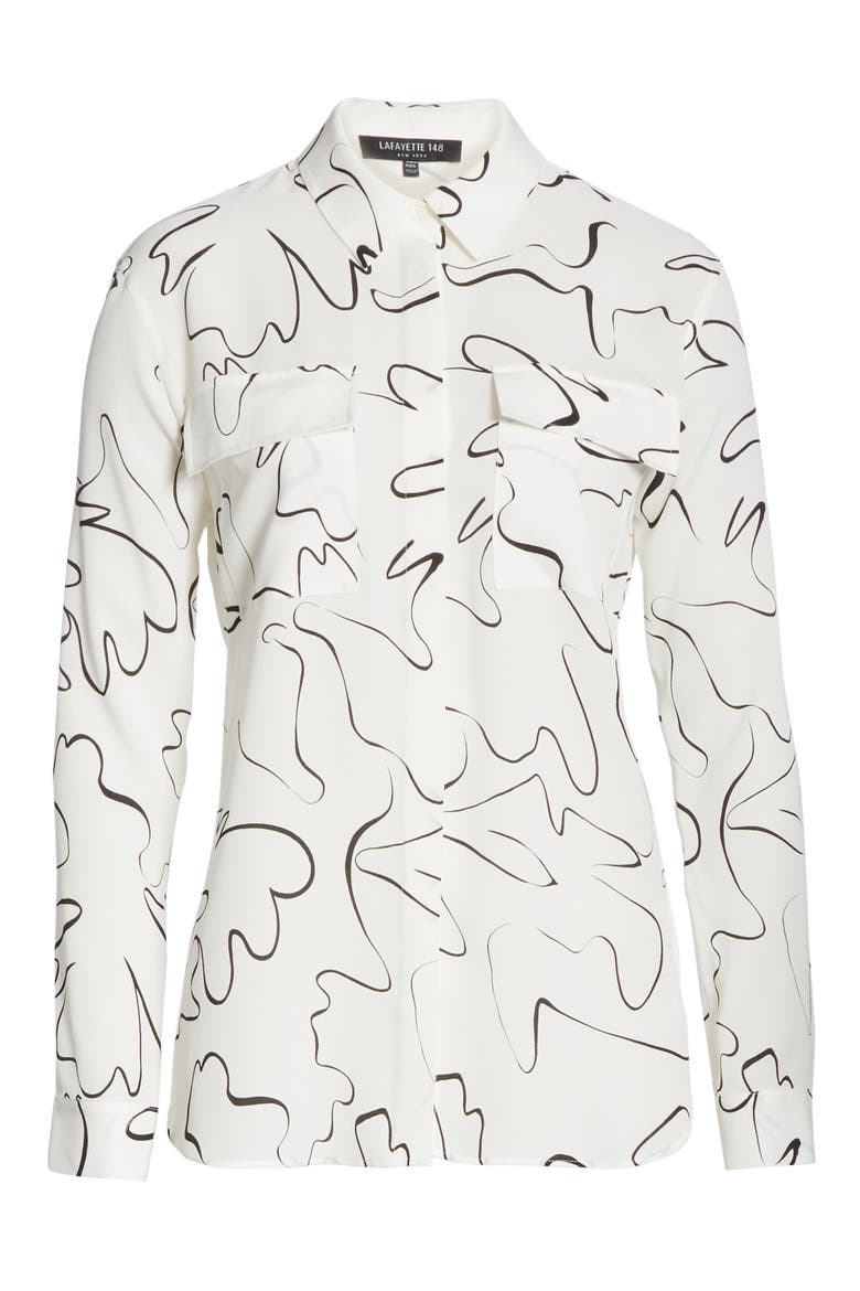 Zora Scribble Print Silk Blouse, Alternate, color, CLOUD MULTI