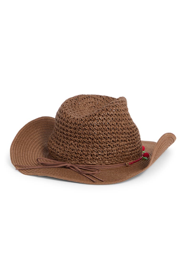 Crochet Straw Cowboy Hat with Bead Trim, Alternate, color, BROWN
