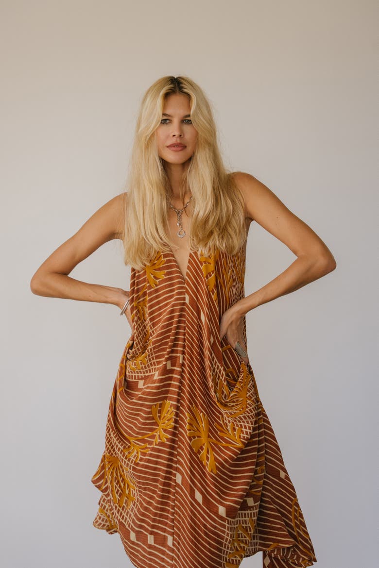 Classic Silk Dress Ocean, Main, color, Brown Stripe