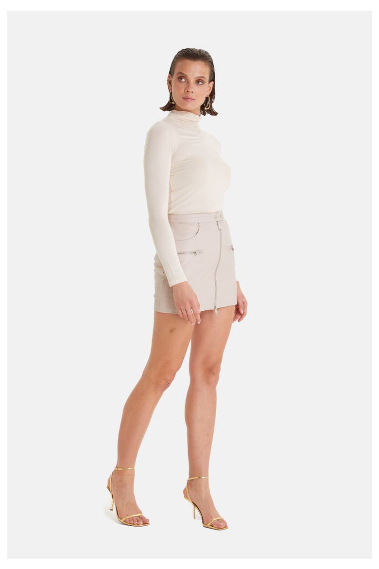 Women's Leather Fashion Skirt, Alternate, color, Beige