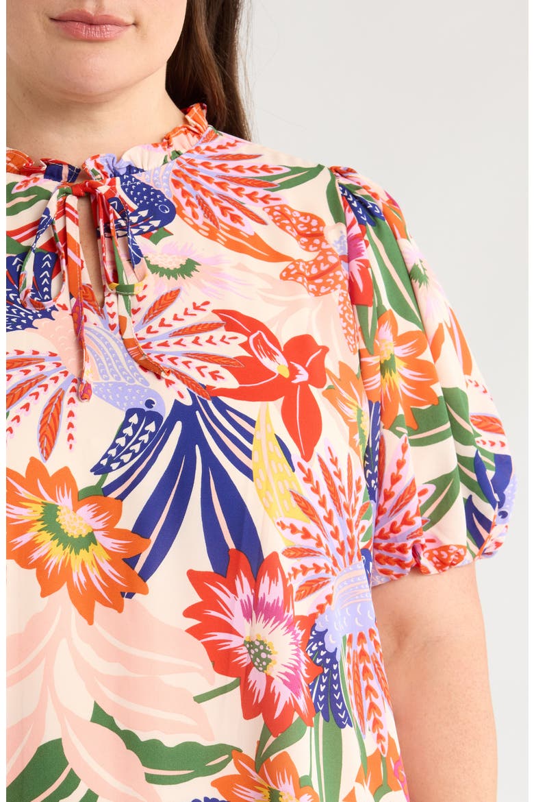 Hatley Floral Split Neck Minidress, Alternate, color, BLUE/ PINK/ CREAM