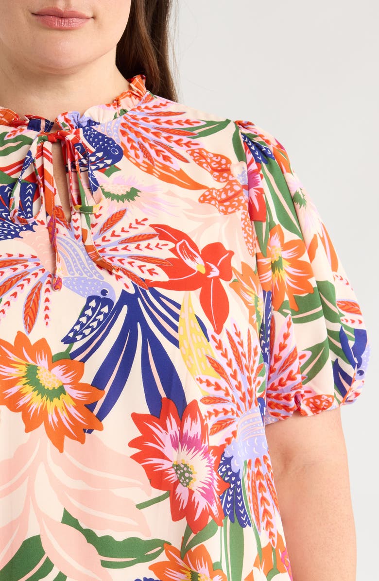 SUGARLIPS Hatley Floral Split Neck Minidress, Alternate, color, Blue/ Pink/ Cream