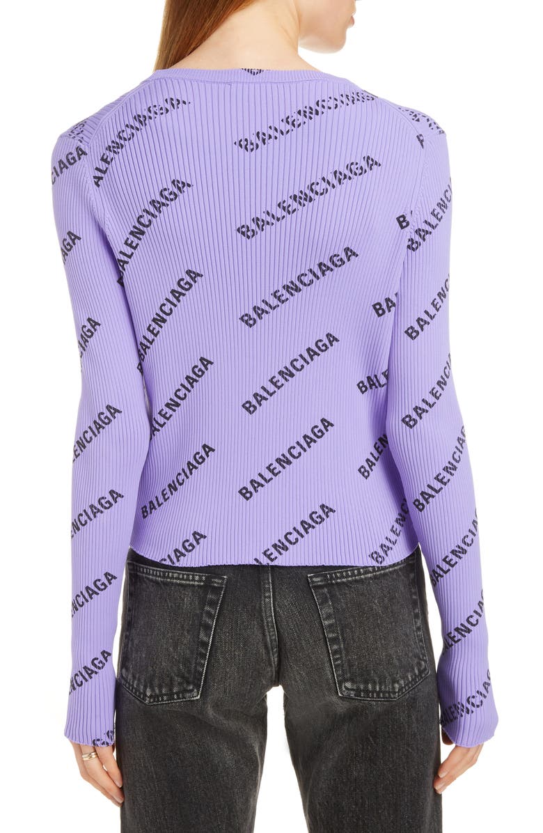 Balenciaga Logo Print Rib Knit Cardigan, Alternate, color, 