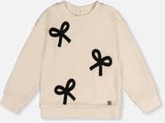 Deux par Deux Bow Appliqué Silver Thread Ribbed Sweatshirt