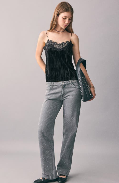 Mango Teen Velvet & Lace Camsiole In Black