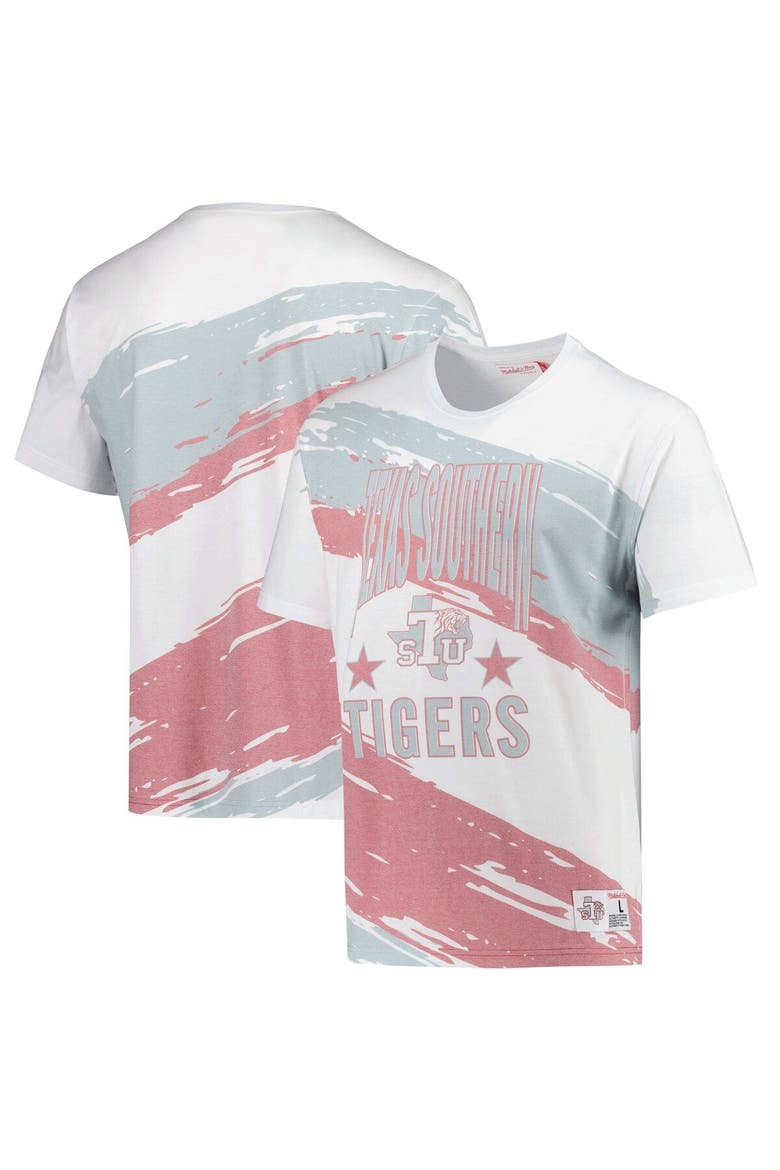 Men's Mitchell & Ness White Texas Southern Tigers Paintbrush Sublimated T-Shirt, Main, color, White