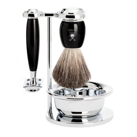 Vivo Black Resin 4-Piece Pure Badger & Safety Razor Shaving Set