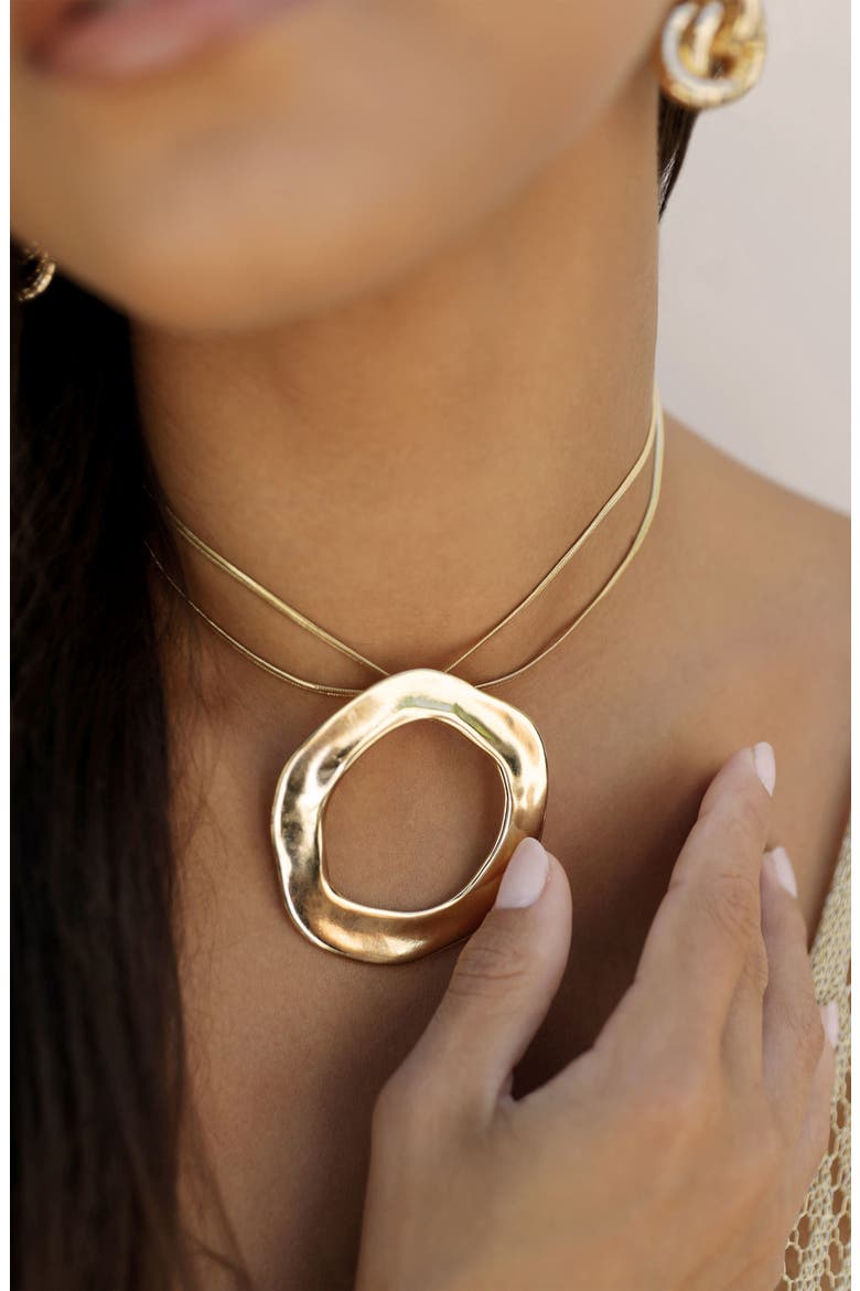 Open Circle Statement Necklace, Alternate, color, GOLD