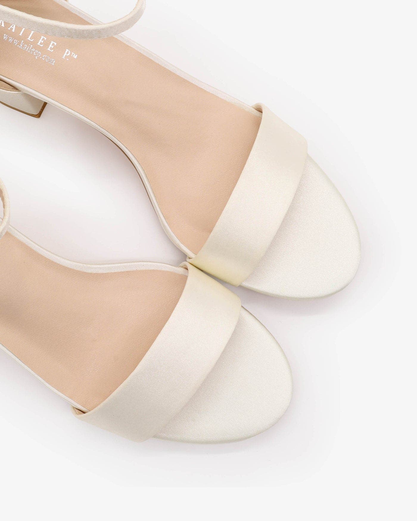 Kailee P Naomi Satin Block Heel Wedding Sandals with Ankle Strap, Alternate, color, Ivory