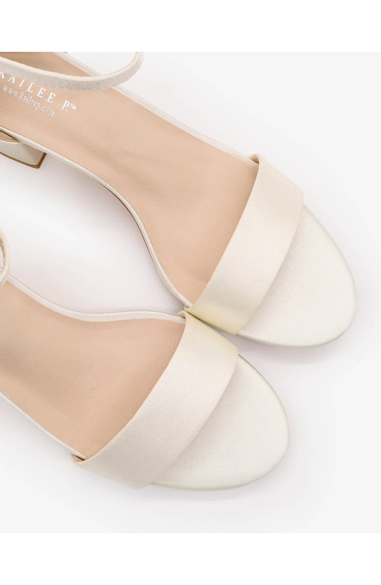 Kailee P Naomi Satin Block Heel Wedding Sandals with Ankle Strap, Alternate, color, Ivory
